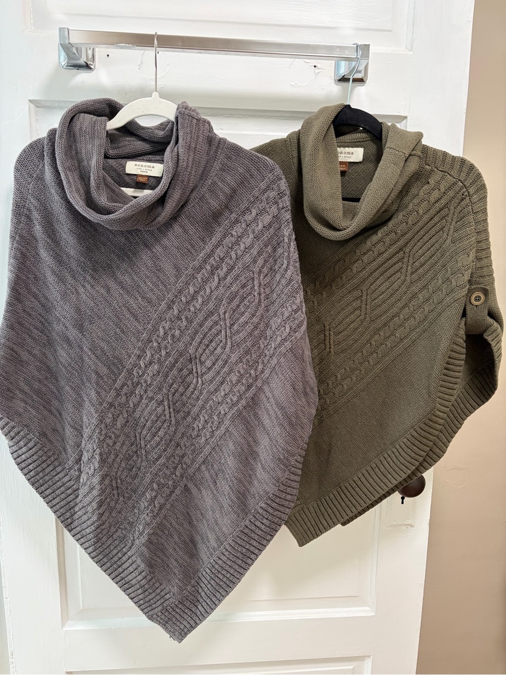 Sonoma Cable Knit Cowl Poncho - Gray and Olive